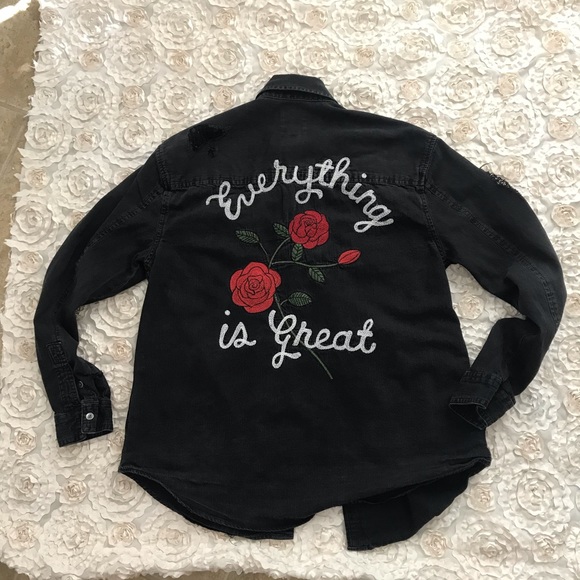 American Eagle Outfitters Tops - American Eagle “ EVERYTHING IS GREAT” Embroidered Long Sleeve Shirt